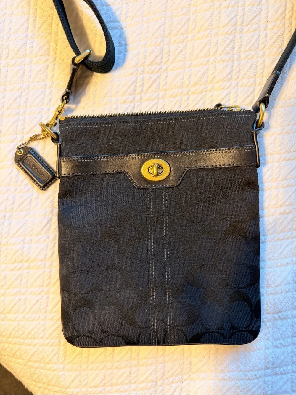Coach Black Signature Crossbody with Gold Turnlock